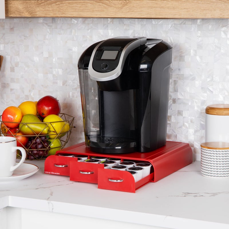 Mind Reader Single Serve Coffee Pod Organizer with 3 Drawers, 36 Pod Capacity, Countertop, 13.5"L x 12.25"W x 2.5"H, Red - Image 2